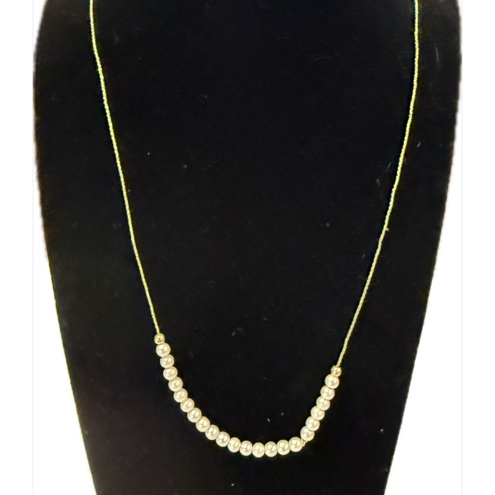 Gold Metallic Thread, Gold Beads‎ and Pearl Beaded Necklace